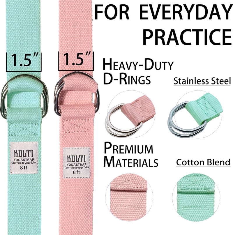 Kolti Yoga Exercise Adjustable Straps 8FT with Durable D-Ring for Pilates & Gym Workouts | Hold Poses, Stretch, Improve Flexibility & Maintain Balance - Image 3